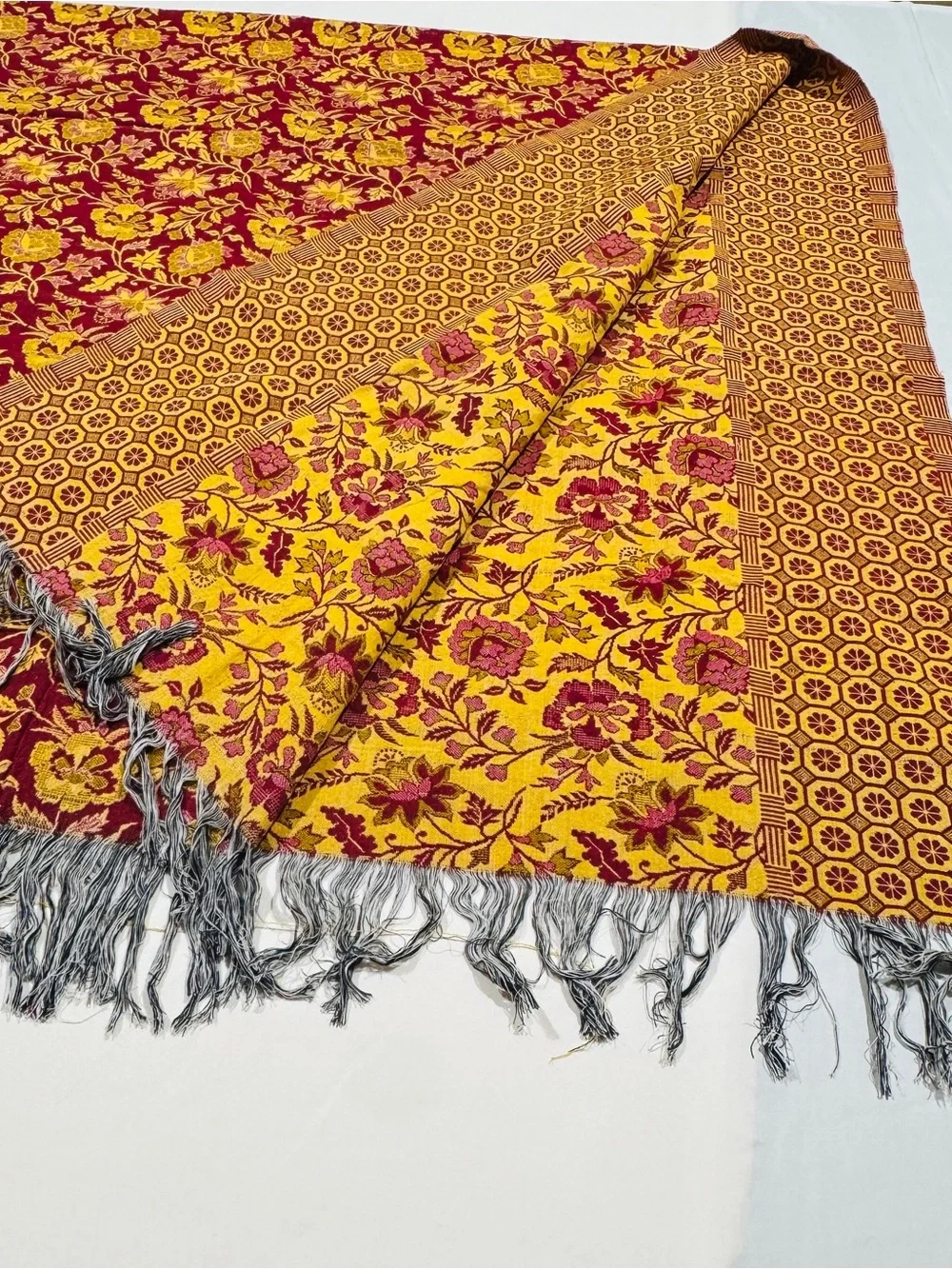 Woven Fringed Floral Sofa Reversible Throw/Khaas Burgundy&Gold Cotton 84x53 in